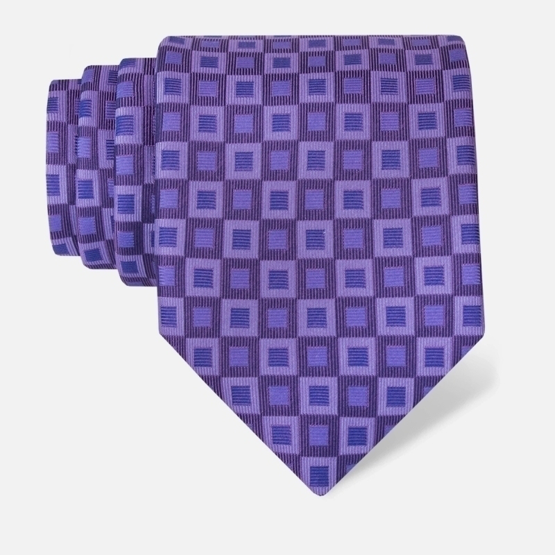 Cravat CROATA Clasicum Thematic  Squares Purple  Silk 100%  