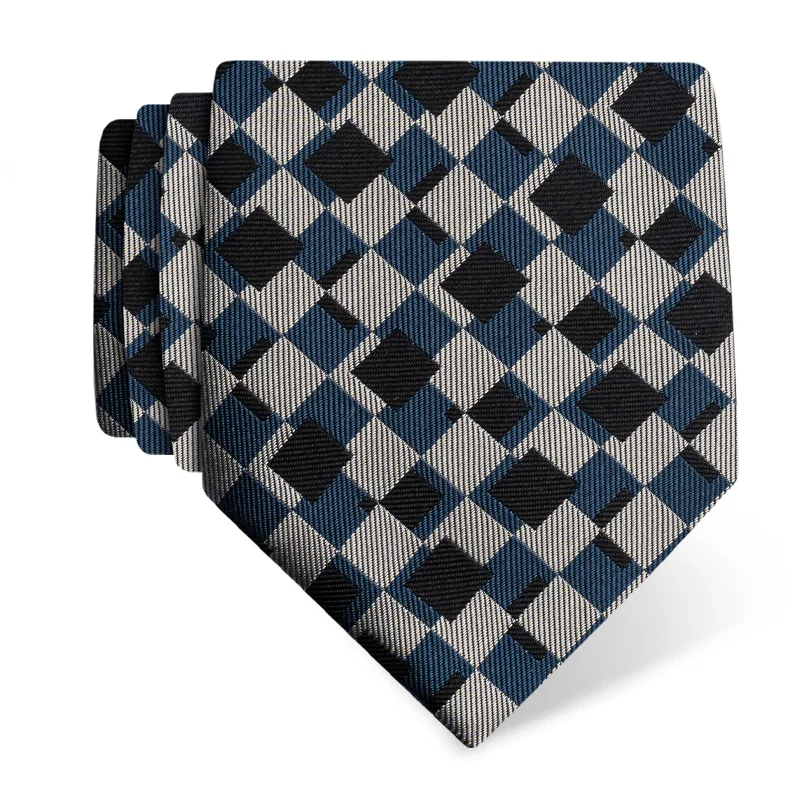 Cravat CROATA Thematic  Squares Blue  Silk 100%  