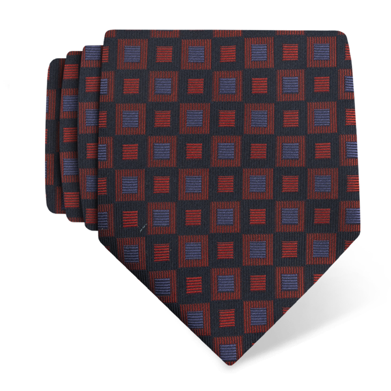 Cravat CROATA Thematic  Squares Red  Silk 100%  