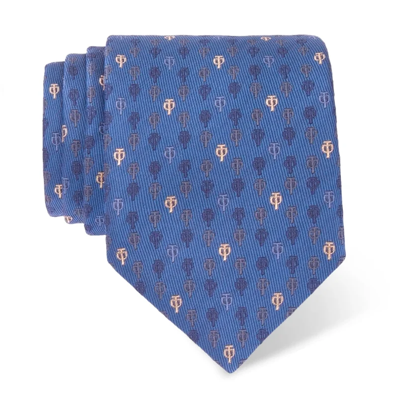 Cravat CROATA AuHRum Thematic Limited edition Glagolitic alphabet Blue  Silk 89%, Metalized silk thread (gold) limited 11%  