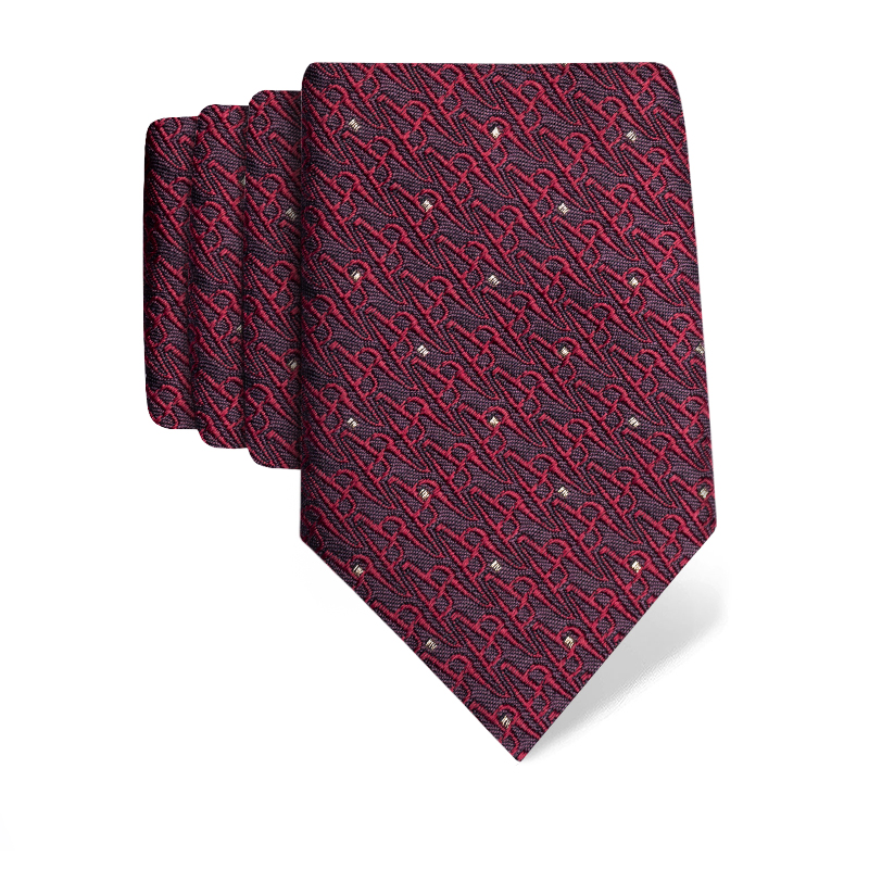 Cravat CROATA AuHRum Thematic Limited edition Glagolitic alphabet Wine red  Silk 93%, Metalized silk thread (gold) limited 7%  