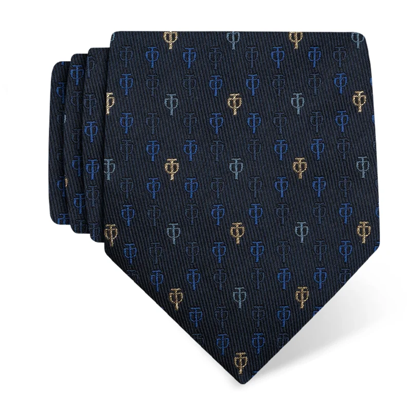 Cravat AuHRum Thematic Limited edition Glagolitic alphabet Dark blue  Silk 89%, Metalized silk thread (gold) limited 11%  