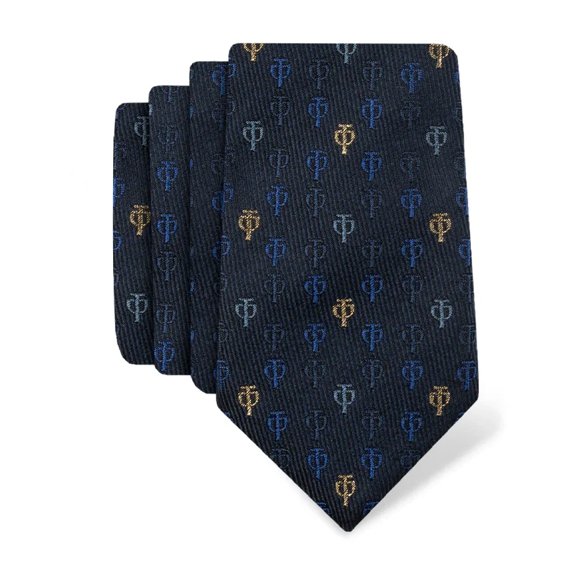 Cravat AuHRum Thematic Limited edition Glagolitic alphabet Dark blue  Silk 89%, Metalized silk thread (gold) limited 11%  