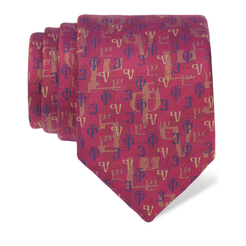 Cravat CROATA Teflon Thematic  Glagolitic alphabet Red  Silk 100%  