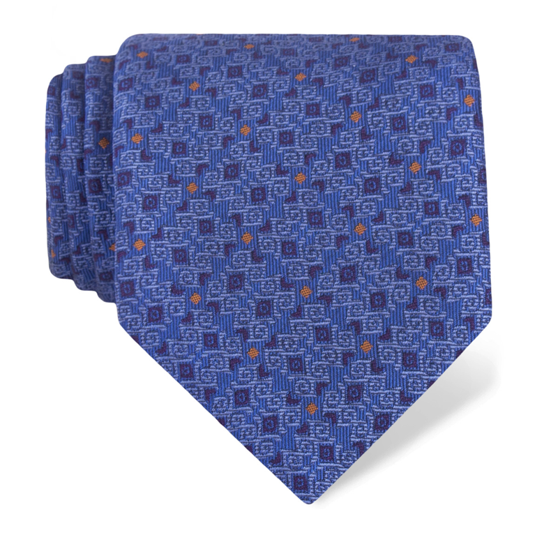 Cravat CROATA Thematic  Folk embroidery Blue  Silk 100%  