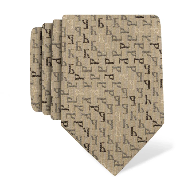 Cravat CROATA Thematic Double face Glagolitic alphabet Beige  Silk 100%  