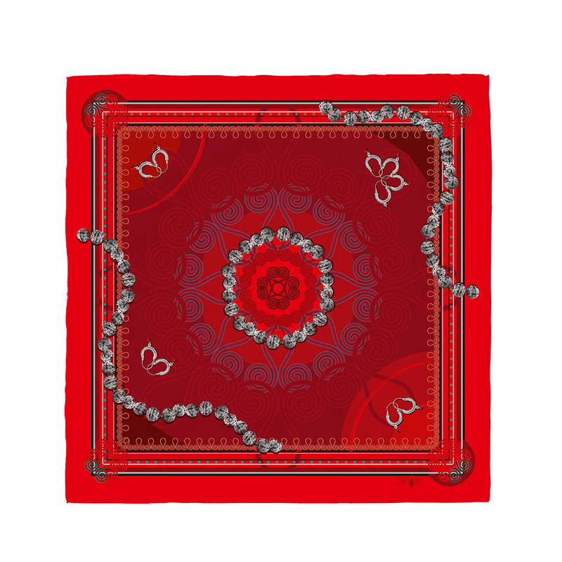 Scarf CROATA Thematic Scarf, thematic Dubrovnik Red  Silk 100%  