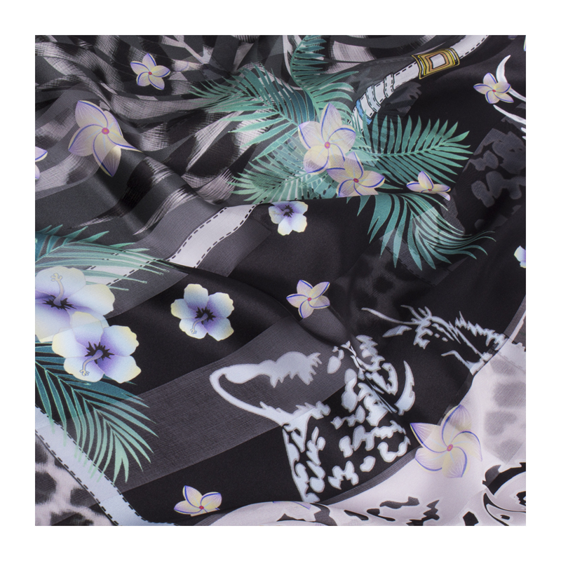 Scarf CROATA Classic Scarf, classic Flora and Fauna Olive  Silk 100%  