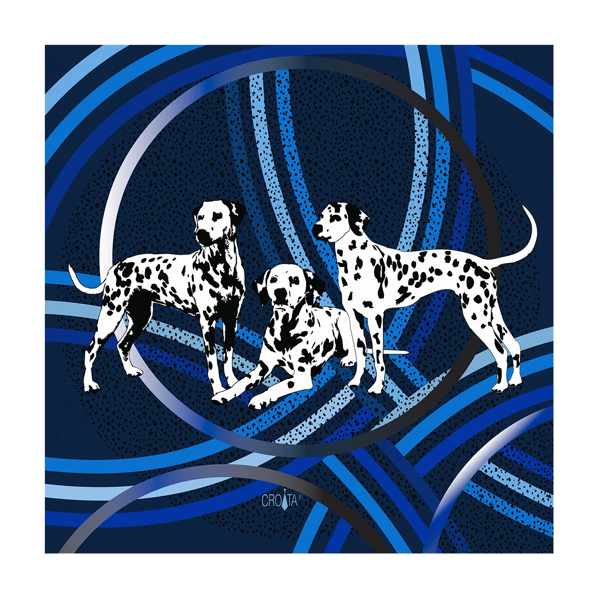 Scarf CROATA Brijuni Thematic  Dalmatian dog Blue  Silk 100%  