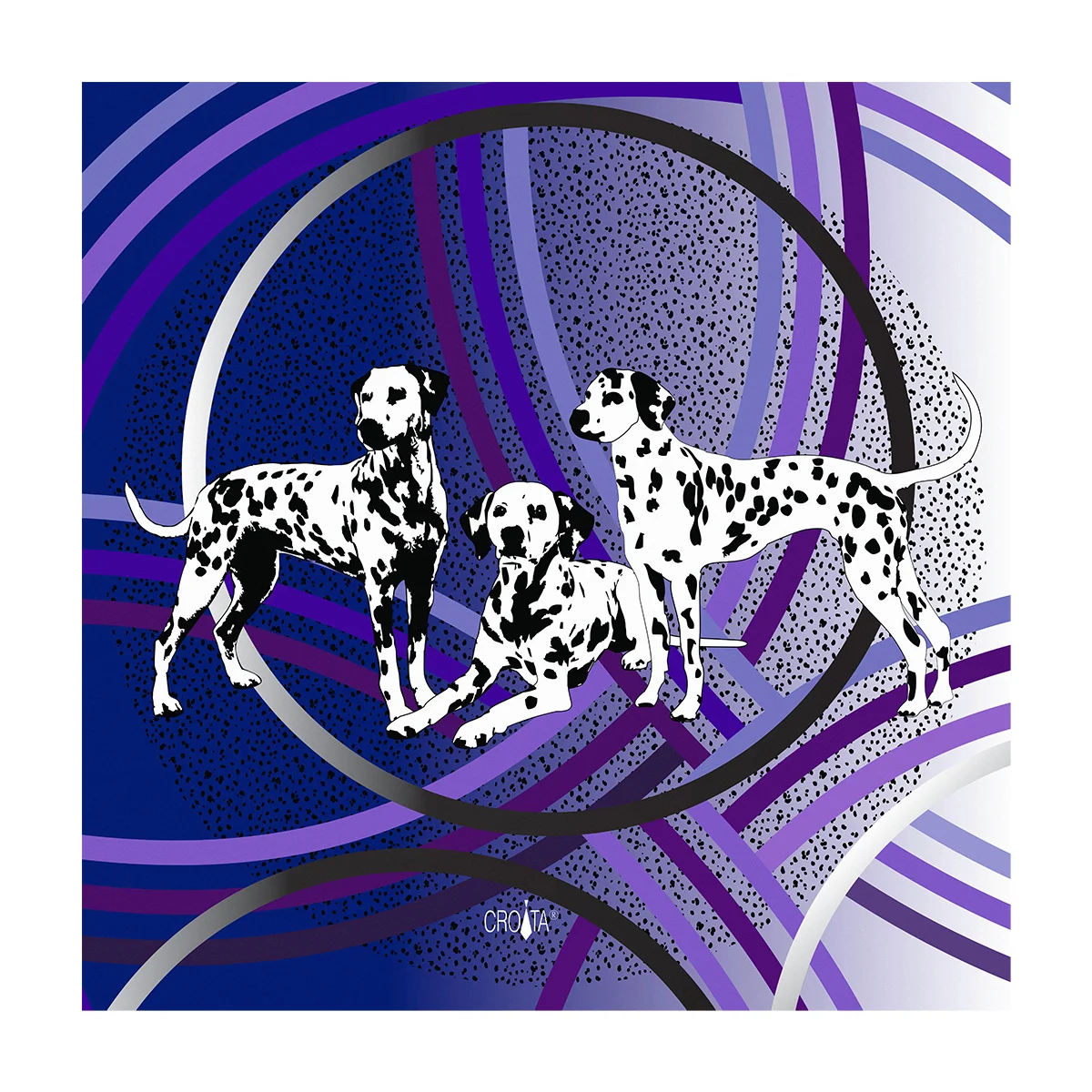 Scarf CROATA Brijuni Thematic  Dalmatian dog Purple  Silk 100%  