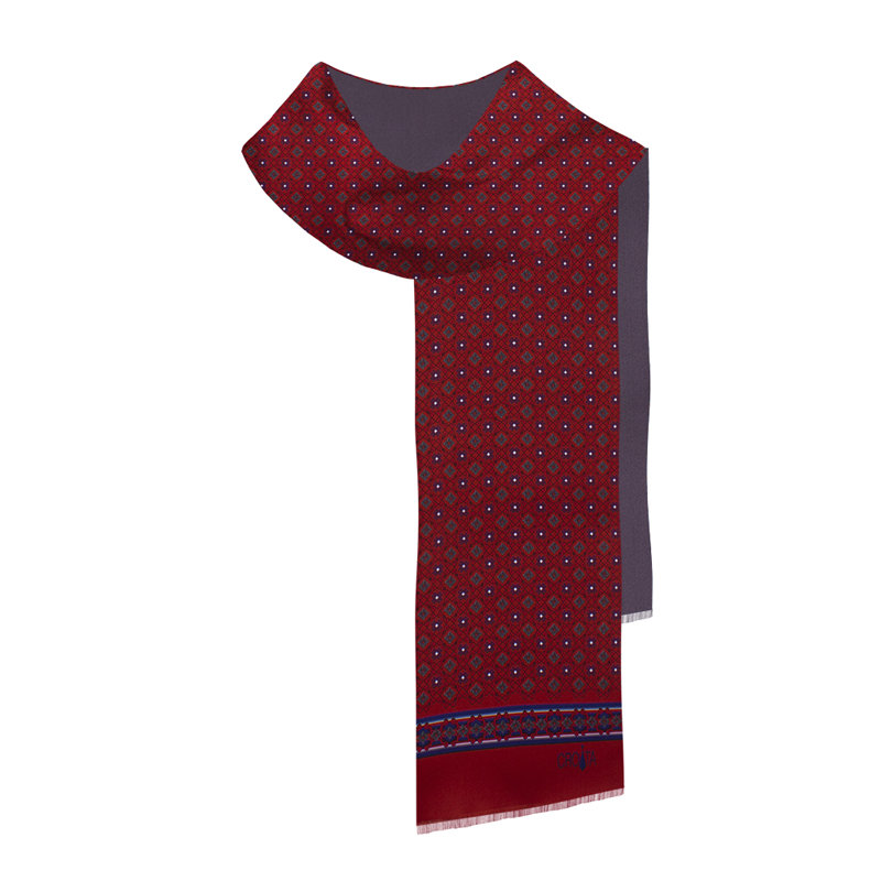 Shawl CROATA Thematic Shawl, thematic Braiding and glagolitic alphabet Wine red  Silk 100%  