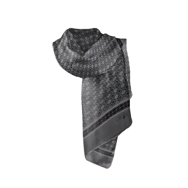 Shawl CROATA Thematic Shawl, thematic Braiding and glagolitic alphabet Light grey  Silk 100%  