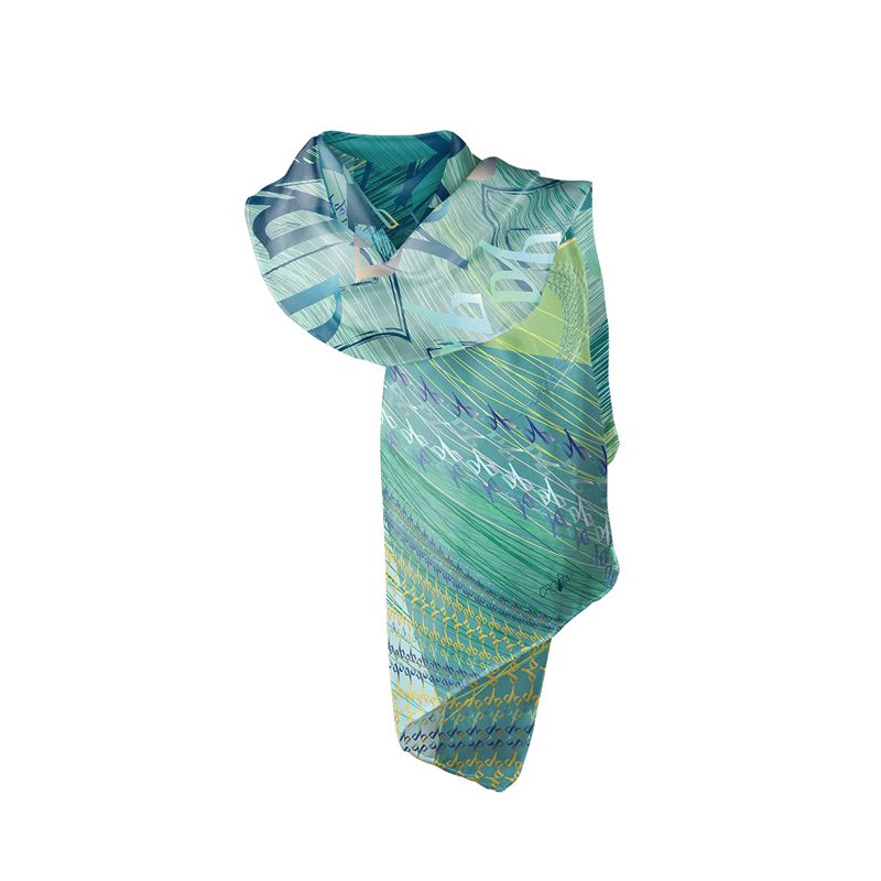 Shawl CROATA Thematic Shawl, thematic Glagolitic alphabet Green  Silk 100%  