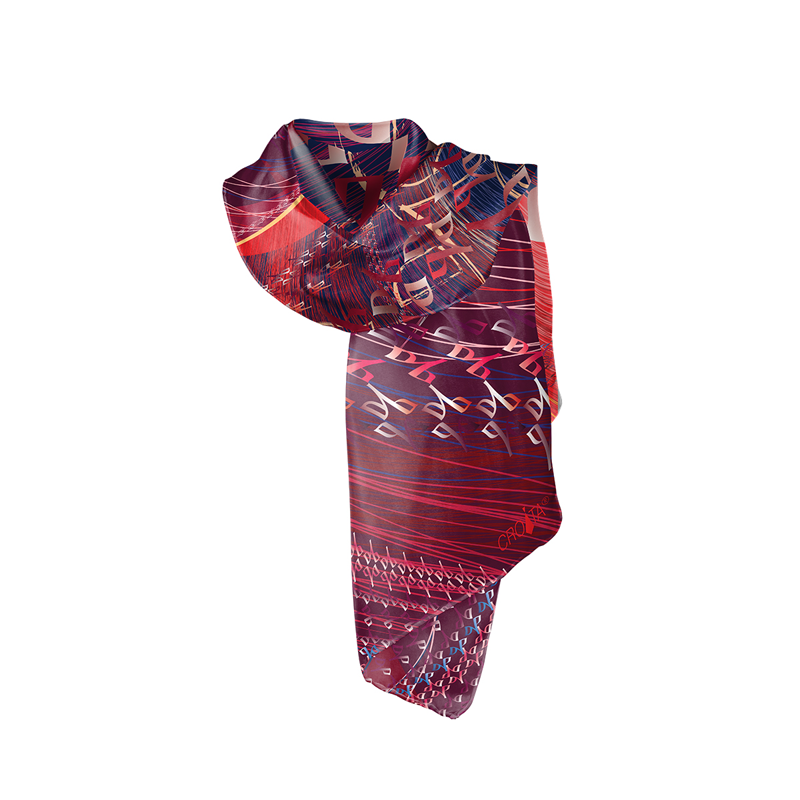 Shawl CROATA Thematic Shawl, thematic Glagolitic alphabet Red  Silk 100%  