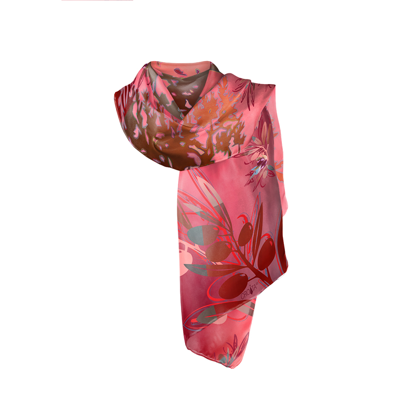 Shawl CROATA Thematic Shawl, thematic Olive tree Red  Silk 100%  