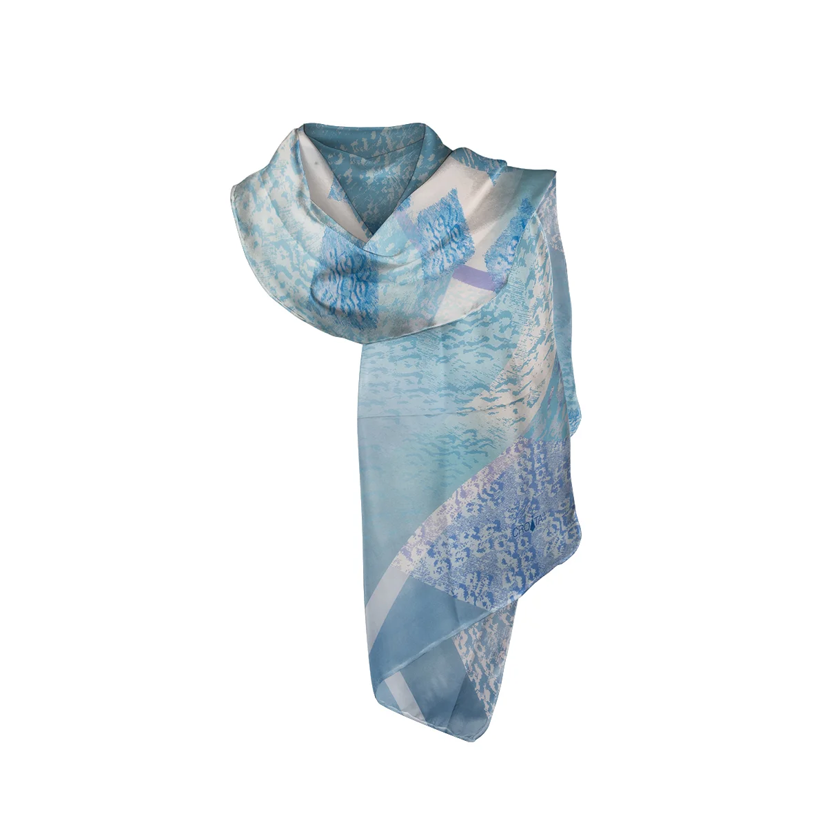 Shawl CROATA Thematic Shawl, thematic Folk embroidery Light blue  Silk 100%  