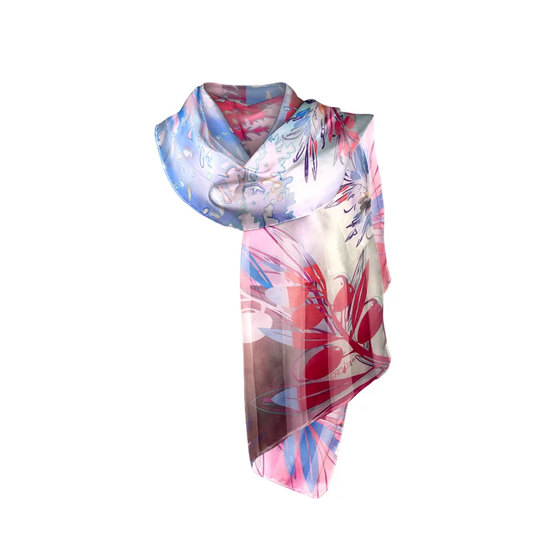 Shawl CROATA Thematic  Olive tree Fuchsia  Silk 100%  