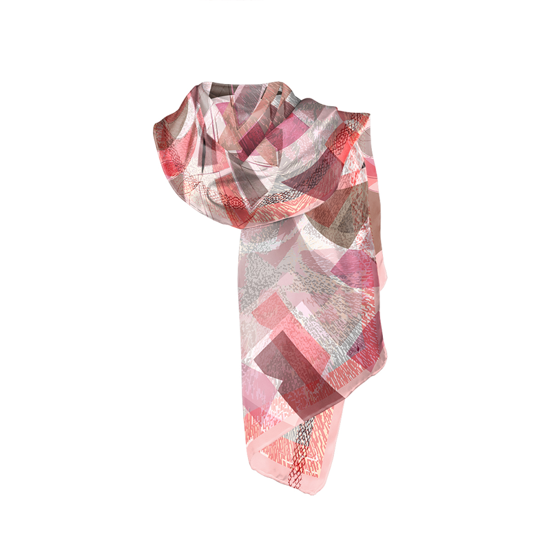 Shawl CROATA Thematic Shawl, thematic Glagolitic alphabet Pink  Silk 100%  