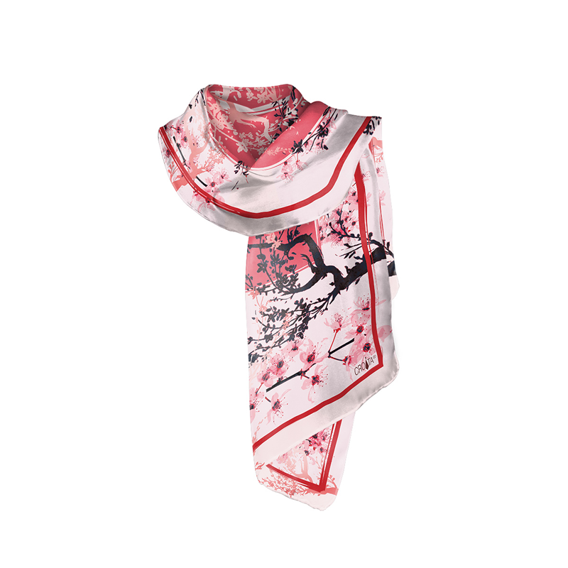 Shawl CROATA Classic Shawl, classic Flora and Fauna Red  Silk 100%  