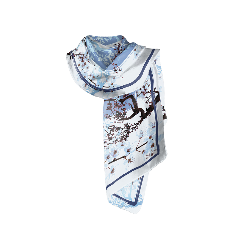 Shawl CROATA Classic Shawl, classic Flora and Fauna Blue  Silk 100%  