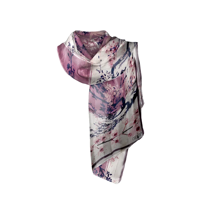 Shawl CROATA Classic Shawl, classic Flora and Fauna Pink  Silk 100%  