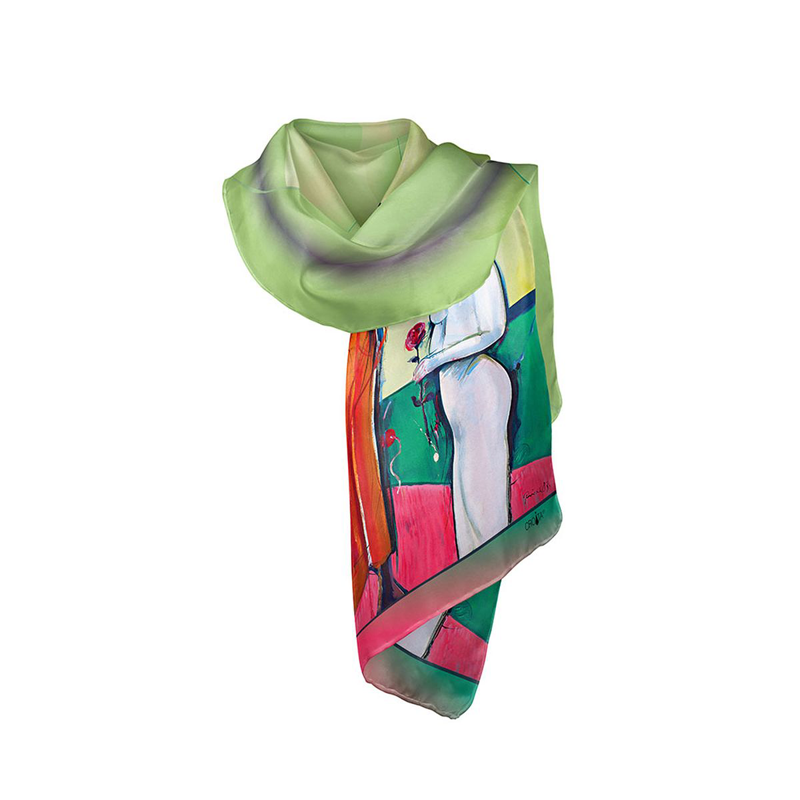 Shawl CROATA Art Thematic Shawl, thematic Prica Light green  Silk 100%  