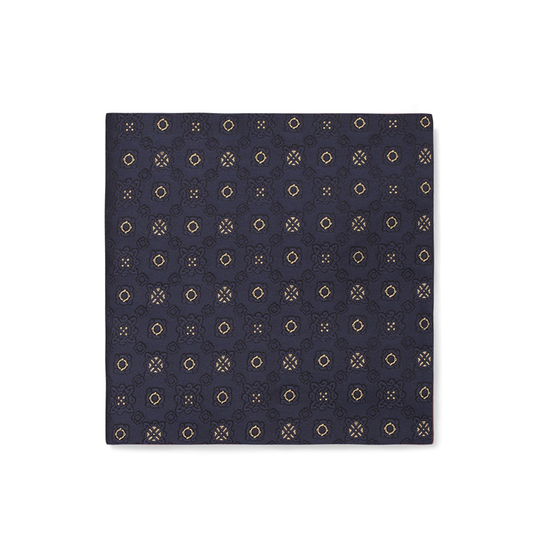 Pocket square CROATA auHRum Thematic Limited edition Braiding Dark blue  Silk 80%, Golden laminated silk thread 20%  