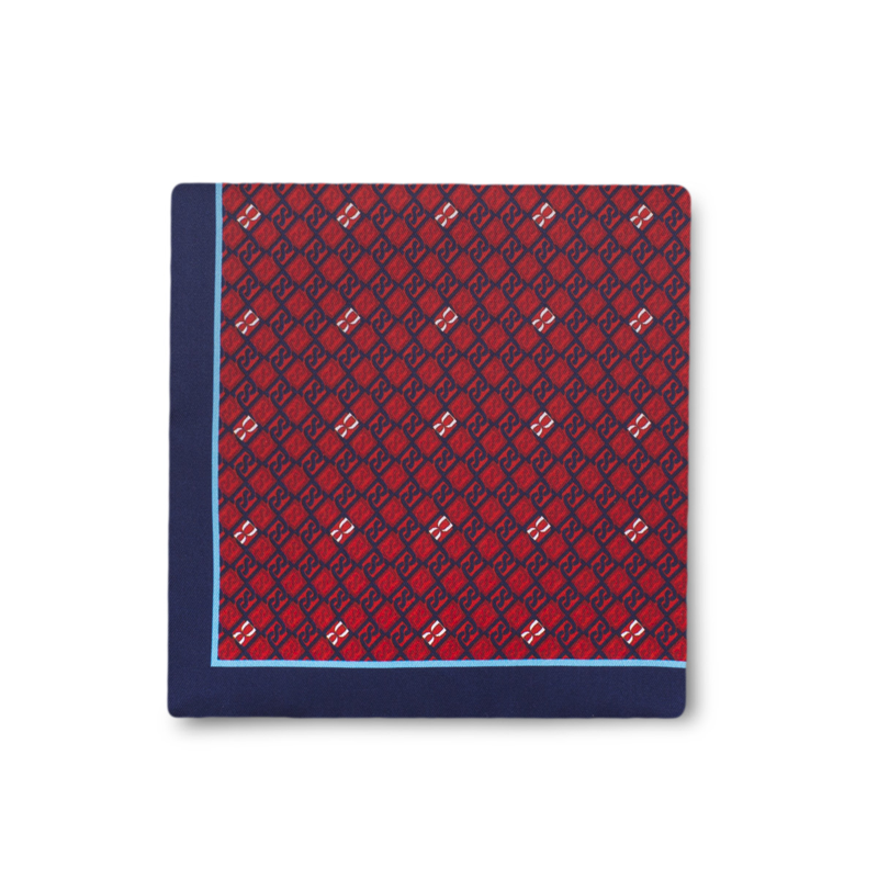 Pocket square CROATA Thematic Thematic Braiding and glagolitic alphabet Red  Silk 100%  