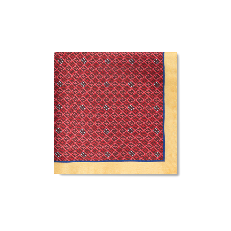 Pocket square CROATA Thematic Thematic Braiding and glagolitic alphabet Red  Silk 100%  