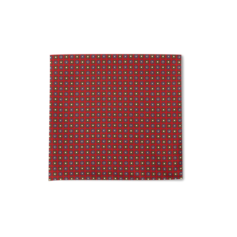 Pocket square CROATA Classic Classic Flora and Fauna Red  Silk 100%  