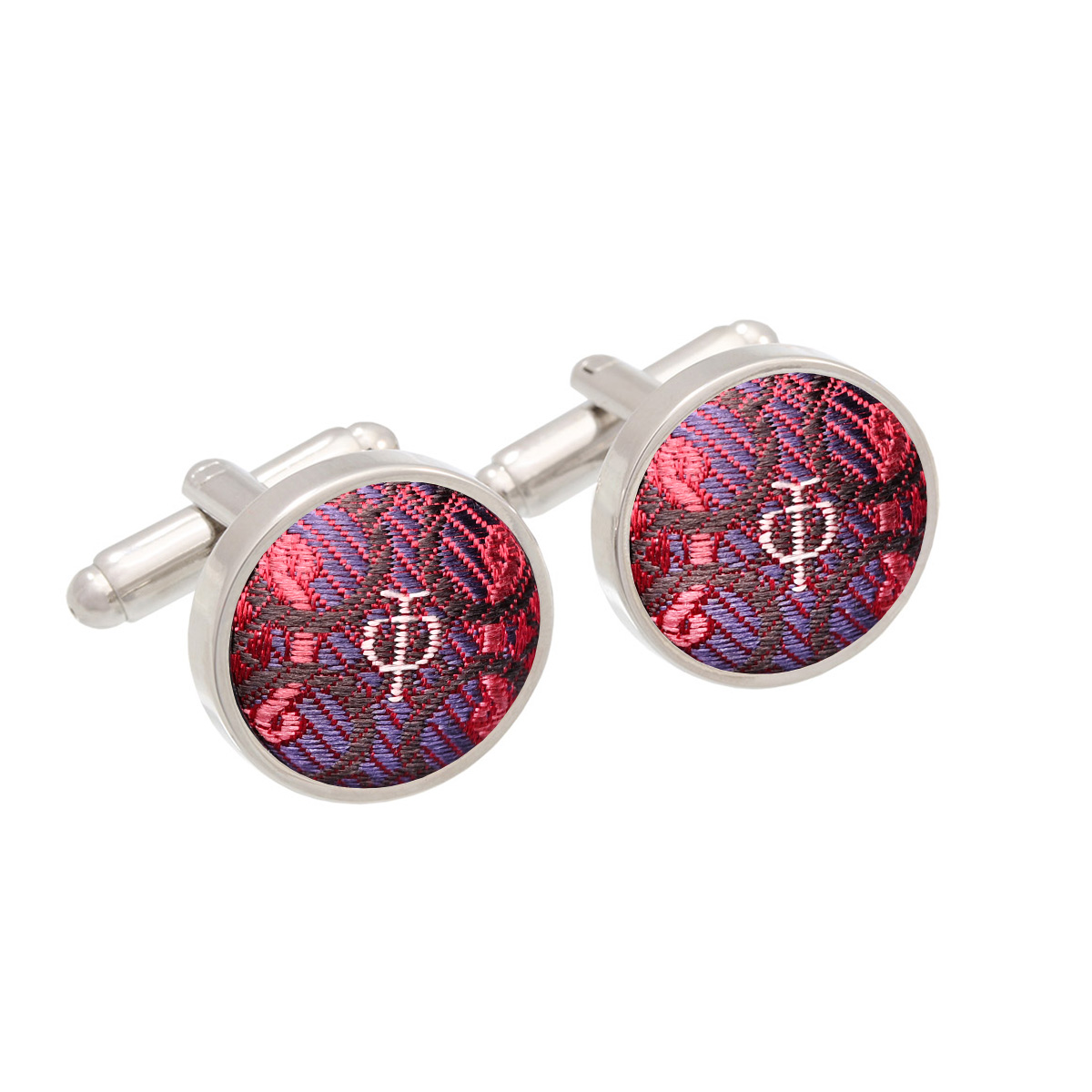 Cufflinks CROATA Thematic  Braiding and glagolitic alphabet Wine red  Silk 100%  