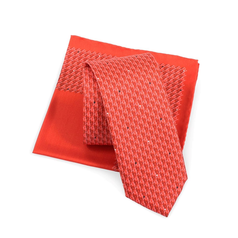 Cravat and pocket square set CROATA Thematic Set of 2 products Glagolitic alphabet Red  Silk 100%  