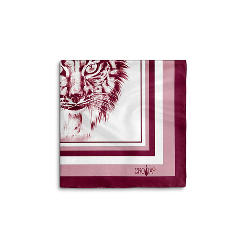 Small scarf CROATA Thematic Scarf, thematic Lynx Wine red  Silk 100%  