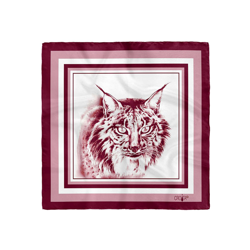 Small scarf CROATA Thematic Scarf, thematic Lynx Wine red  Silk 100%  