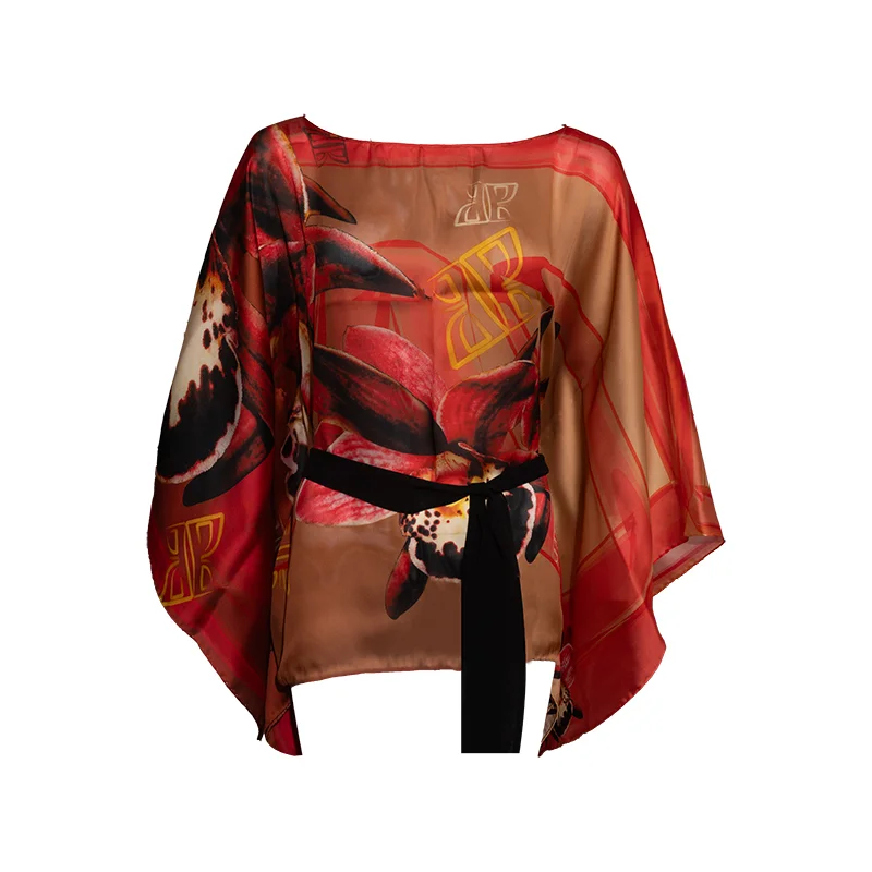 Kaftan CROATA Brijuni  Short Glagolitic alphabet Red  Silk 100%  