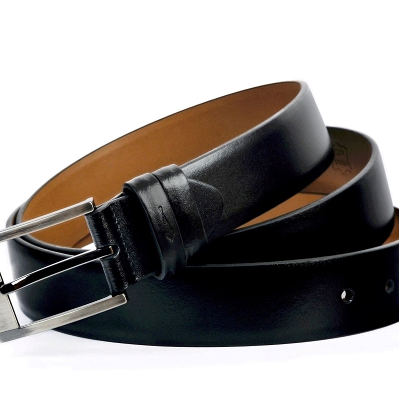 Belt CROATA Classic Single tongue buckle Solid Black  Leather 100%  